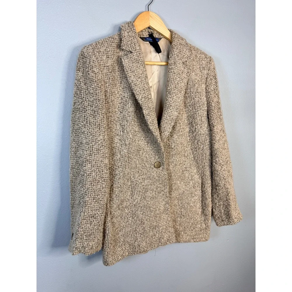 Austin Reed Womens Tan‎ Wool Mohair Blend Tweed Blazer Jacket Size 10